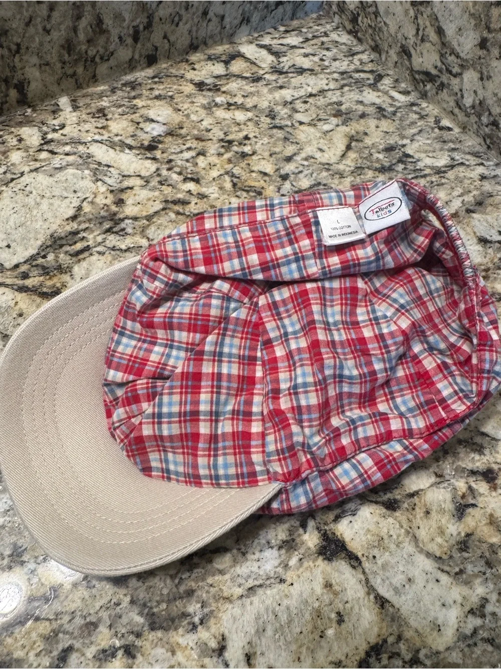 Talbots Red and Blue Plaid Kids Cap with Beige Brim